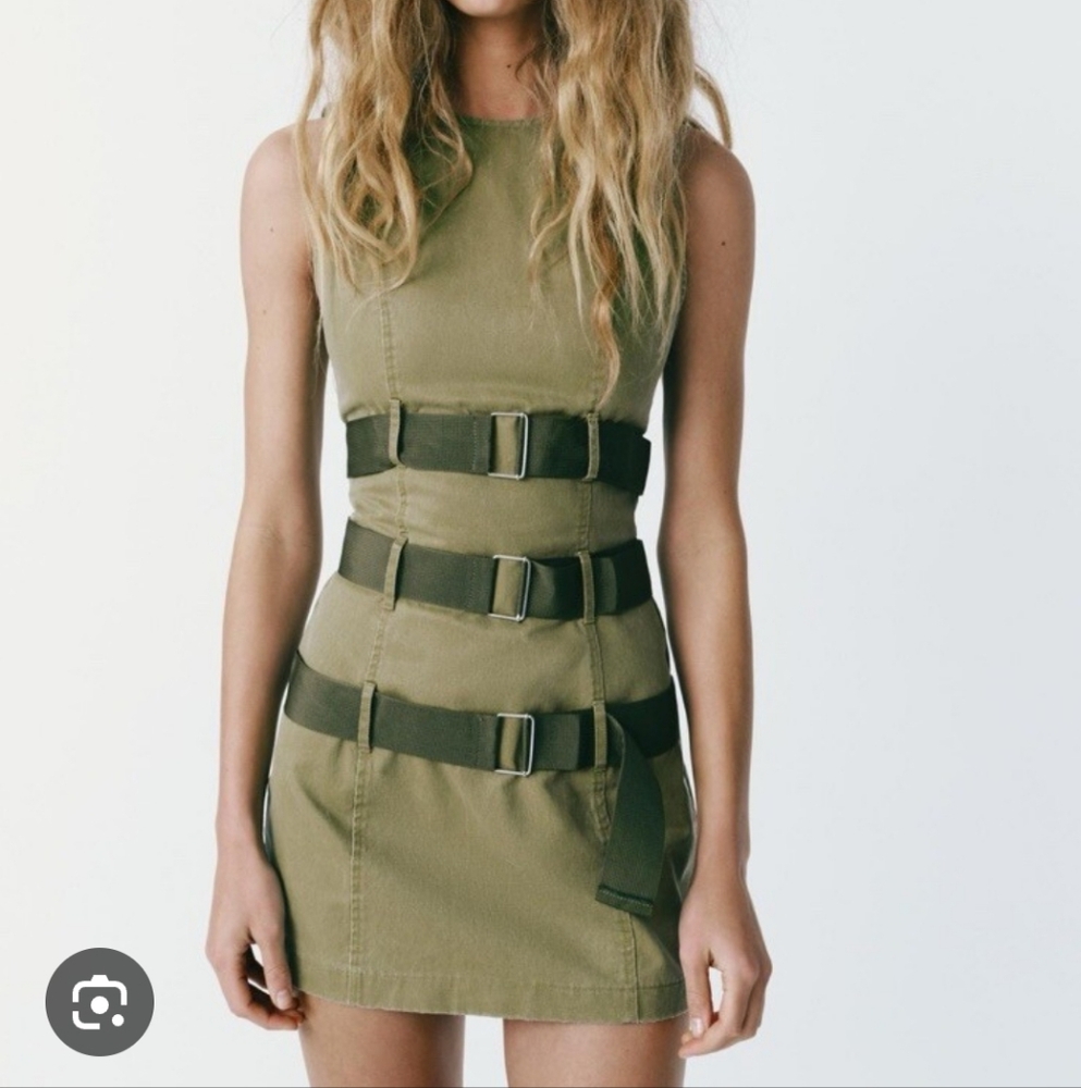 Zara Olive Green Mini Dress with Dark Green Belts